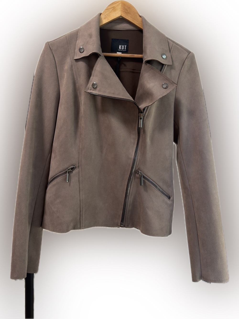 KUT Milana Faux Suede Moto Jacket Buff Small S